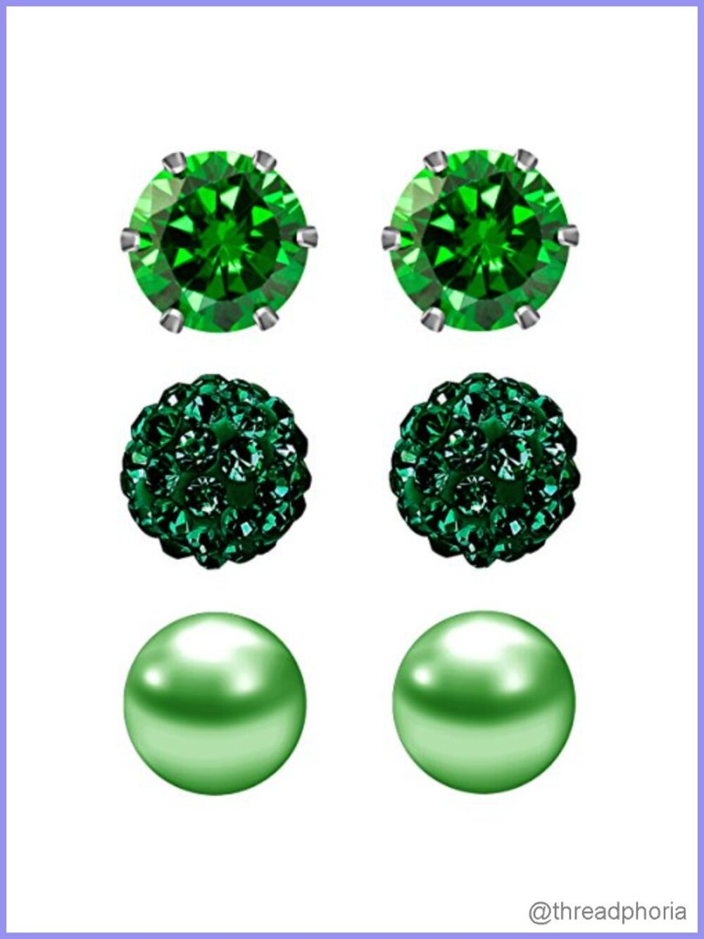 Cubic Zirconia Crystal & Faux Pearl Birthstone Stud Earrings Set Stainless
